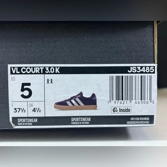 🆕Adidas VL Court 3.0 in the colors Aurora Plum/Zero Metalic/Pink Gum - Size:US 5 - Picture 17 of 17